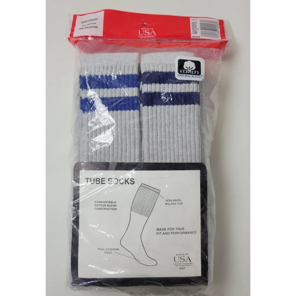 Vintage Athletech 6 Pair Mens Tube Socks Over The Calf Grey Striped KMart USA